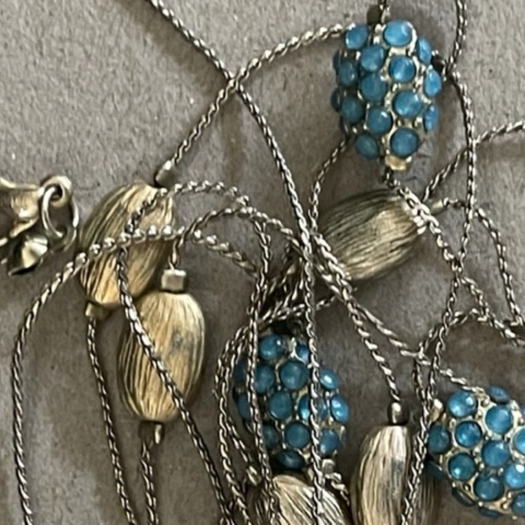 60 Marlyn Schiff Silver With Blue Studded Beads Long Flapper Length Necklace 80$